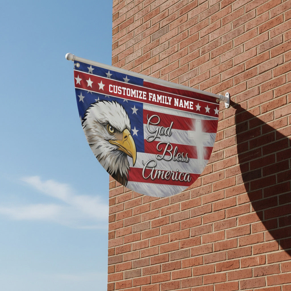 Custom Family Name Patriotic Eagle God Bless America Non-Pleated Fan Flag