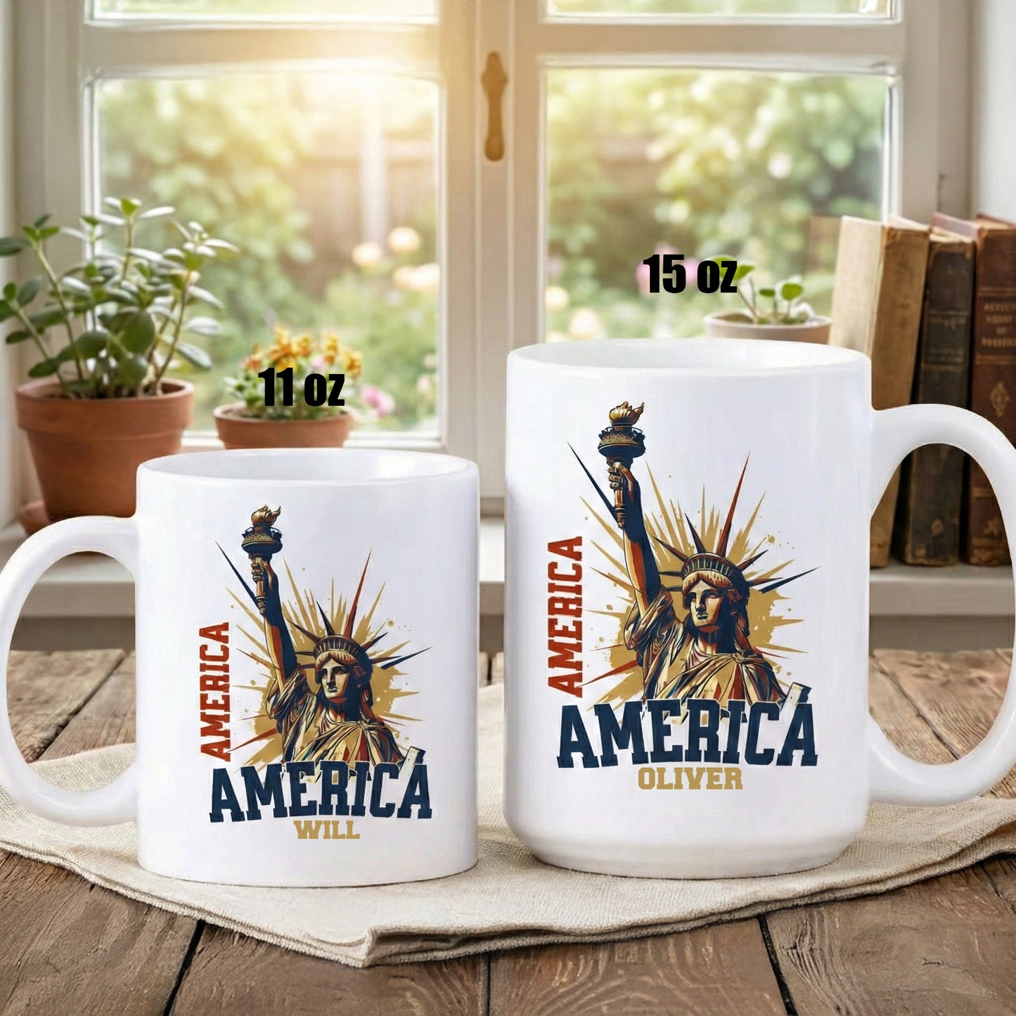 America 250 Statue of Liberty Personalized White Mug – Custom Name USA 1776–2026 Anniversary Mug