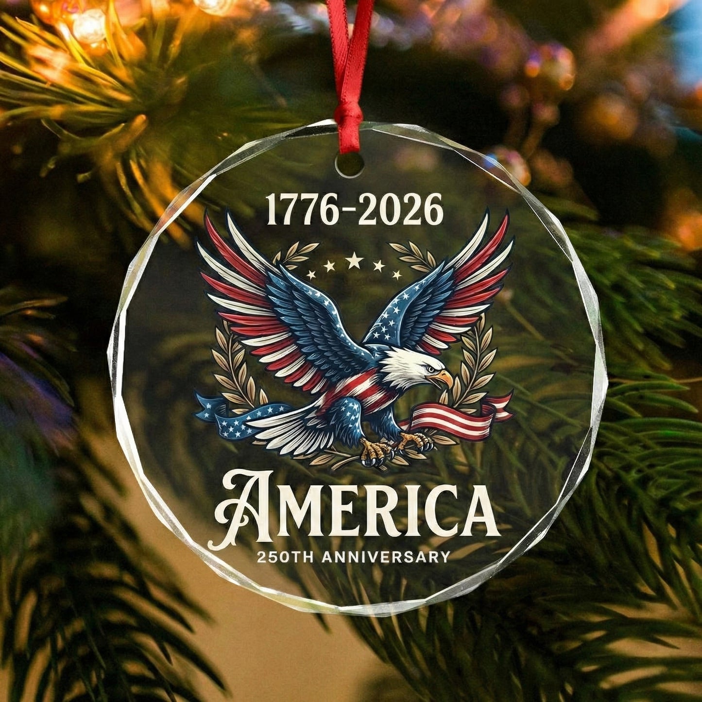 250 America 1776–2026 Glass Ornament – Patriotic USA Anniversary Keepsake