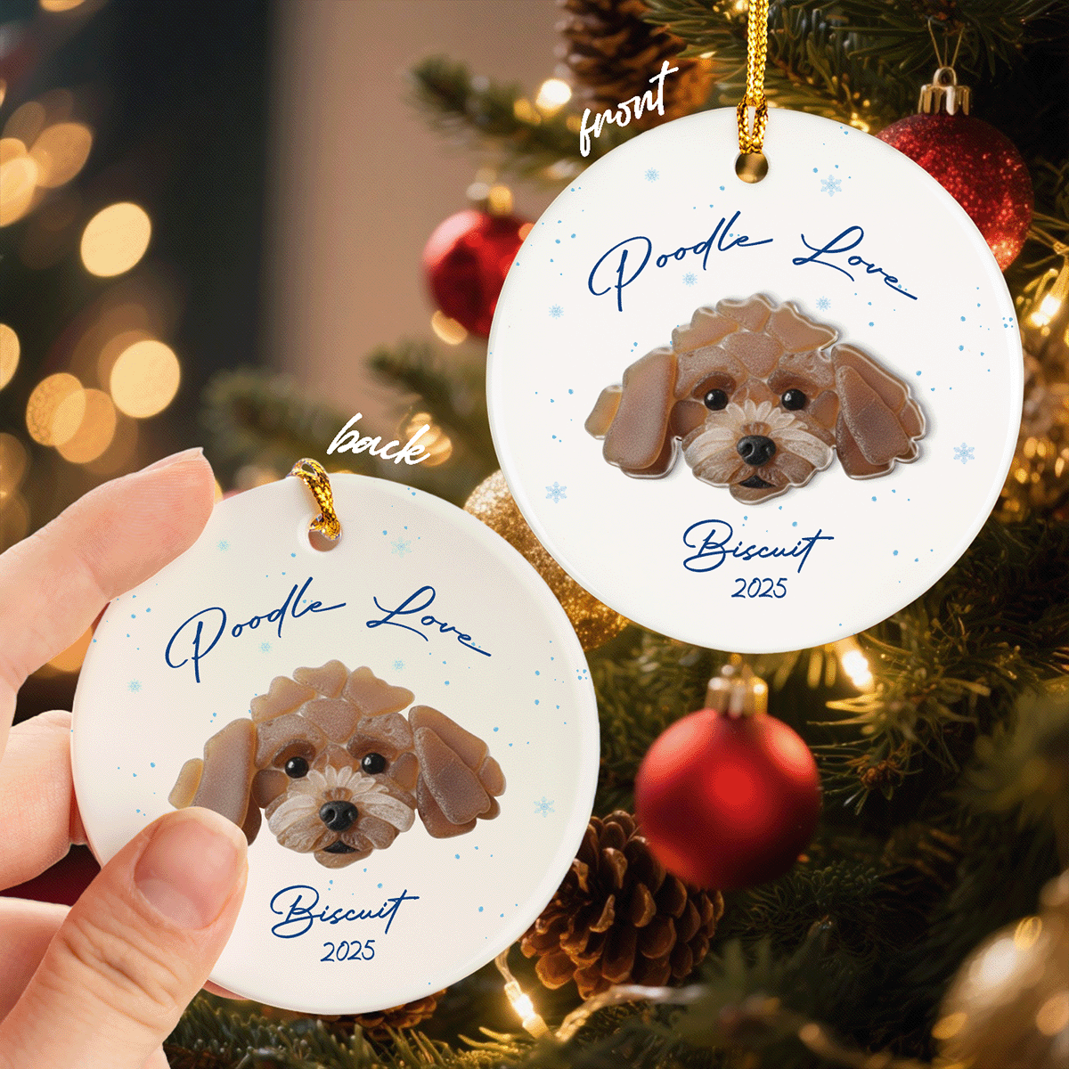 Personalized Poodle Ceramic Acrylic Ornament – Custom Pet Name Keepsake Gift