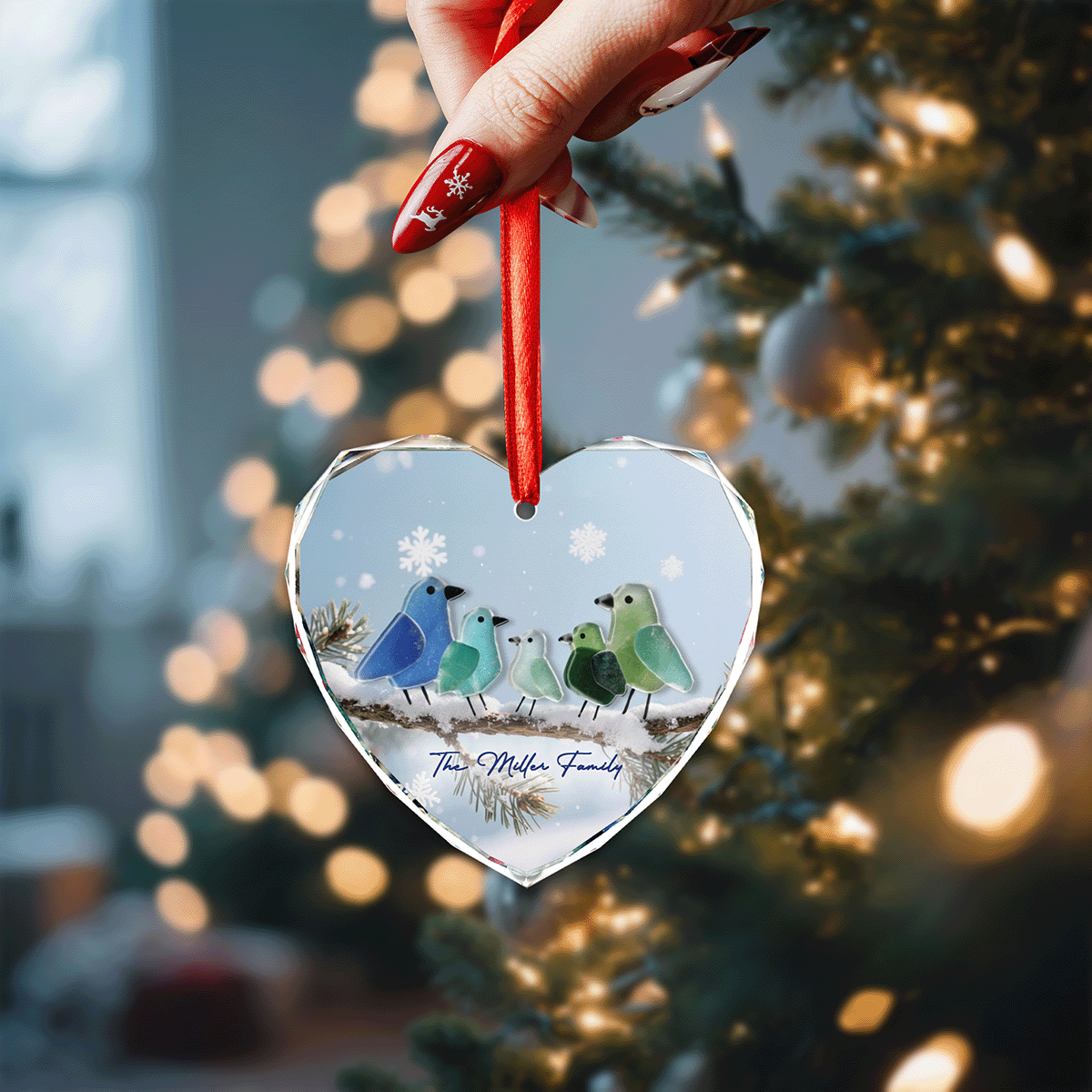 Personalized Nestle In Family Glass and Acrylic Ornament