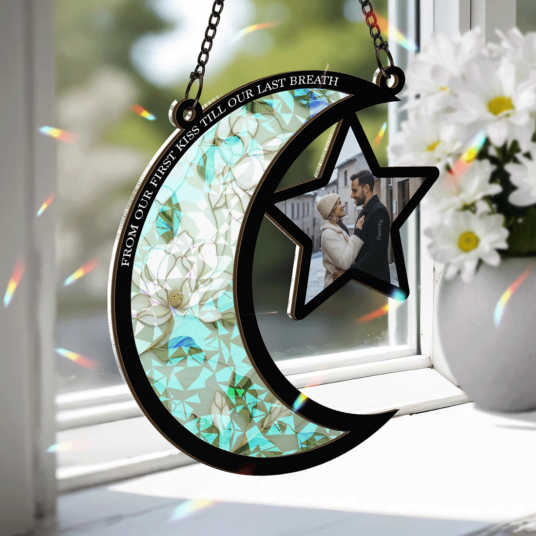 From First Kiss to Last Breath – Wedding & Anniversary Gift for Couples – Personalized 2-Layer Stained Glass Suncatcher