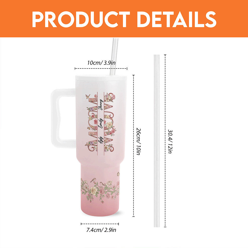 Mama Floral Tumbler 40oz – Personalized Kids’ Names Cup | Meaningful Gift for Mom & Grandma