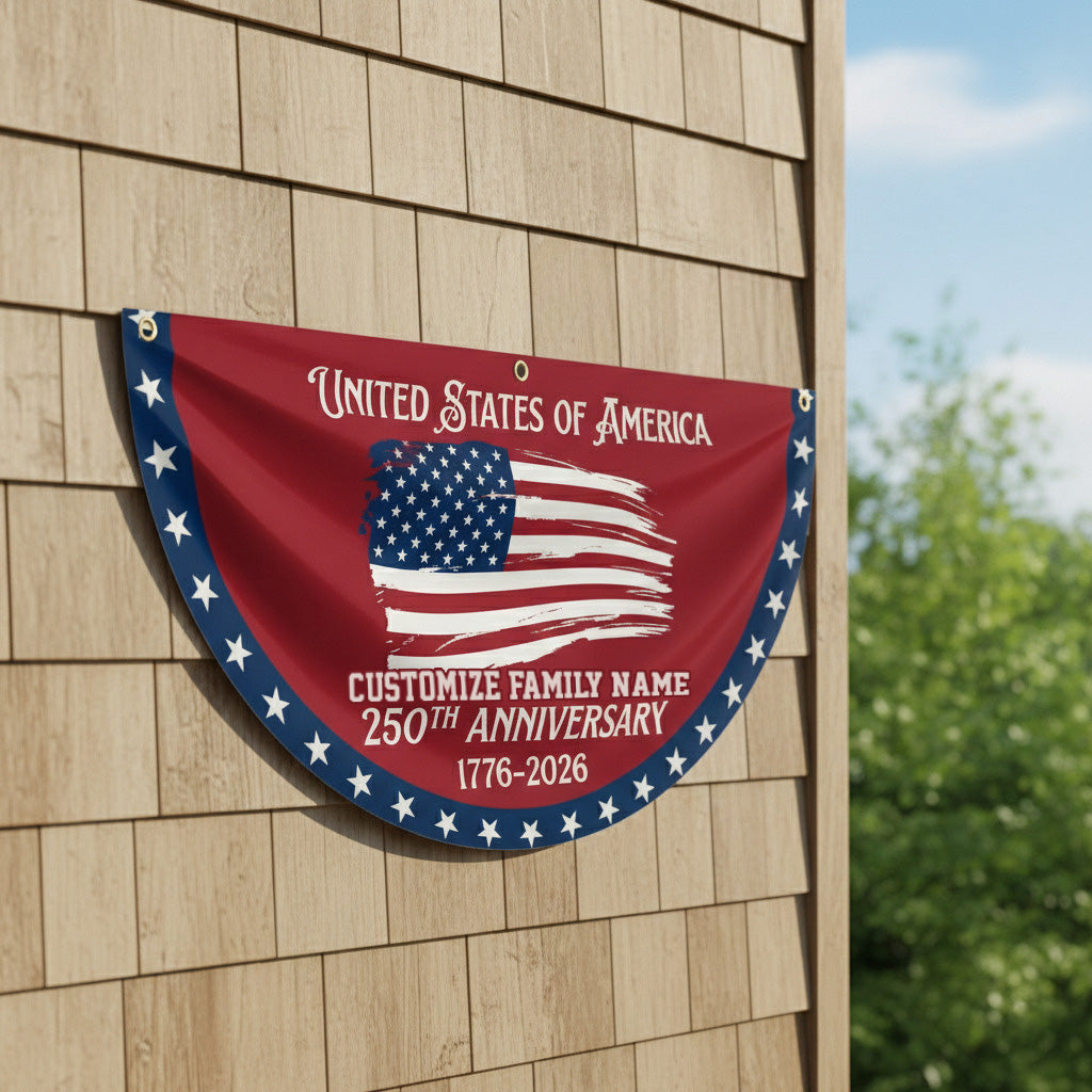 Custom Family Name USA 250th Anniversary Non-Pleated Fan Flag Red