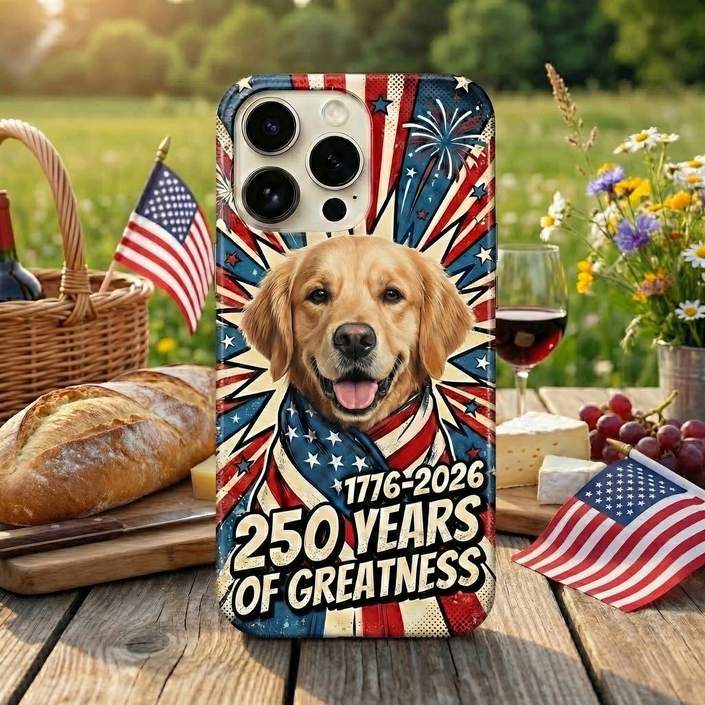 Custom Photo My Dog, Cat Loves America 250 Patriotic Phone Case