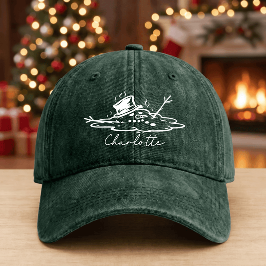 Personalized Christmas Snowman Baseball Cap, Custom Name Holiday Hat, Christmas Printed Cap