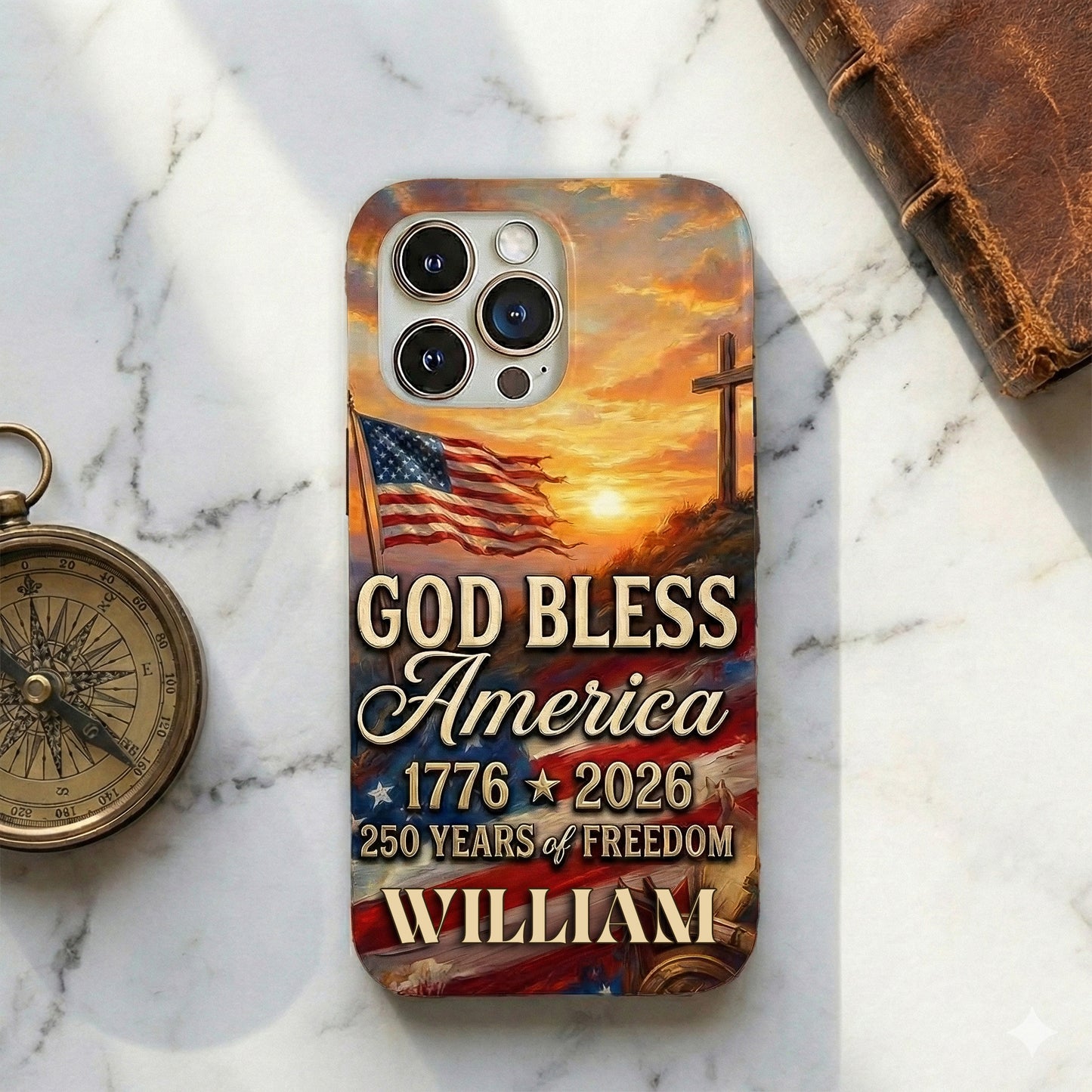 Custom Name Patriotic 250th Anniversary God Bless America Eagle 1776–2026 Phone Case