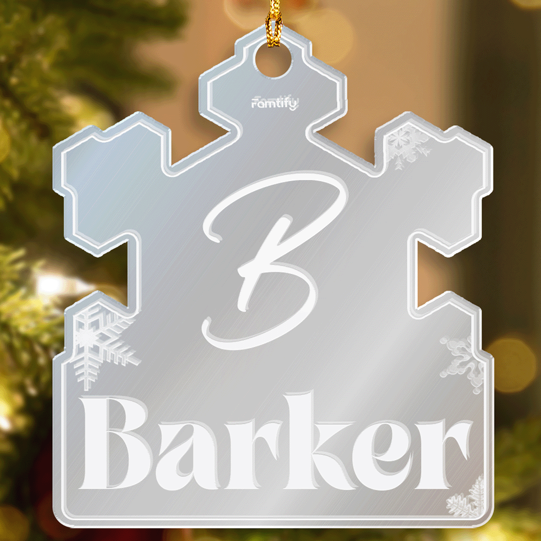 Personalized Mirrored Acrylic Ornament - Initial and Family Name Gift