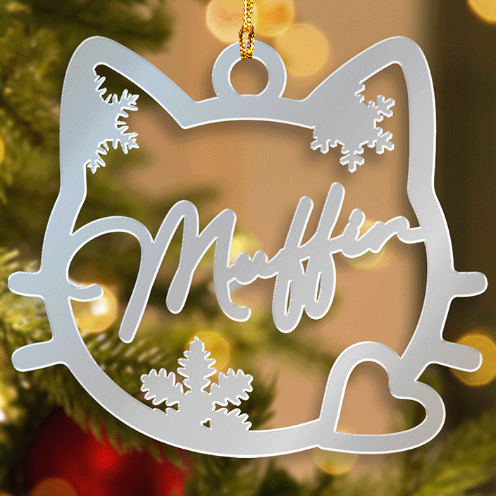 Personalized Pet's Name Mirrored Acrylic Cat For Lover Ornament