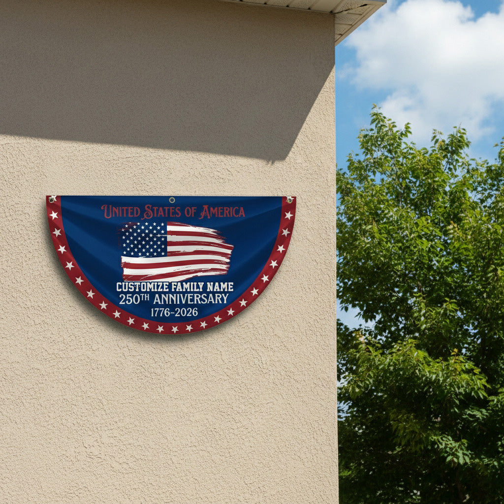 Custom Family Name USA 250th Anniversary Non-Pleated Fan Flag Navy