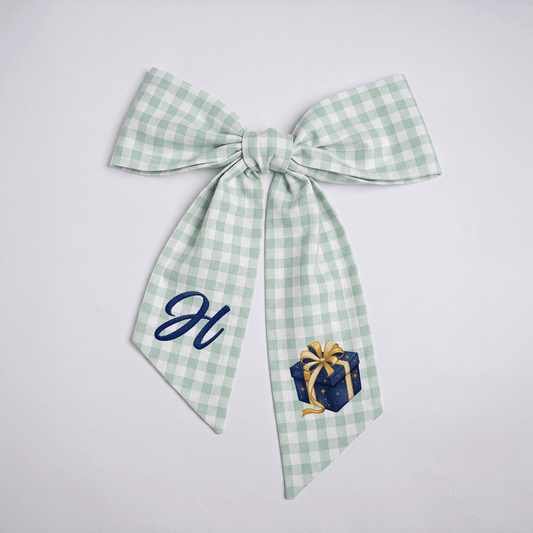 Custom Letter Christmas Gift Box Embroidered Linen Wreath Sash, Personalized Monogram Holiday Bow Sash for Door Decor