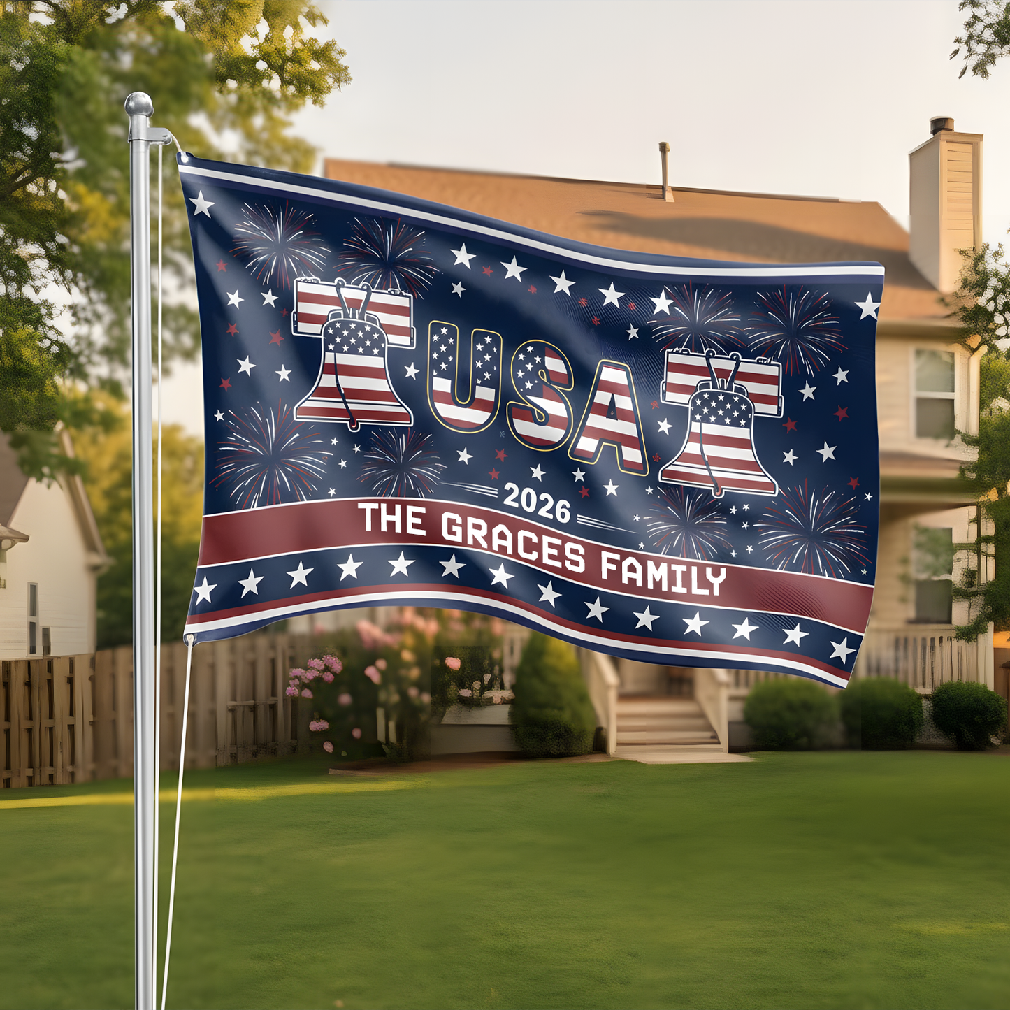 US 250th Anniversary 1776-2026 Patriotic 250 Years Of Freedom House Flag