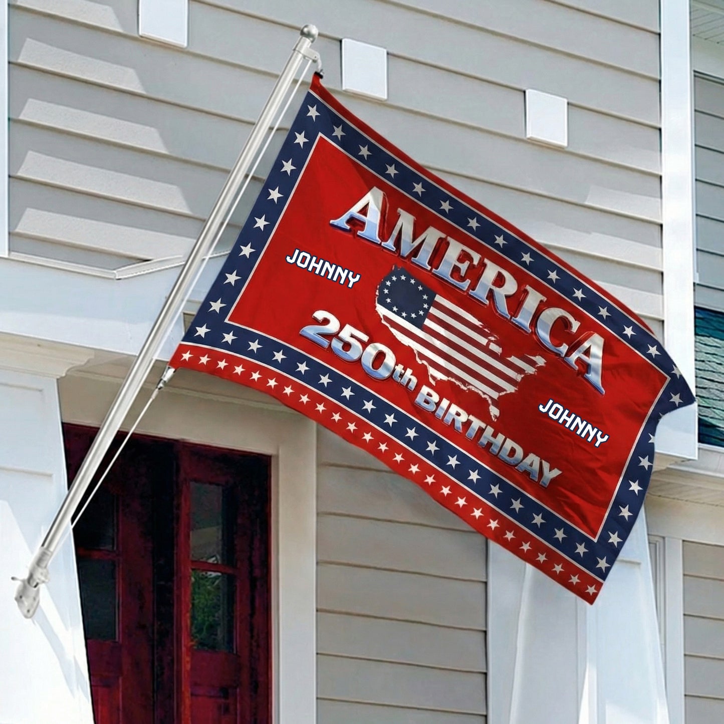 Custom Name 250th Anniversary USA House Flag Red