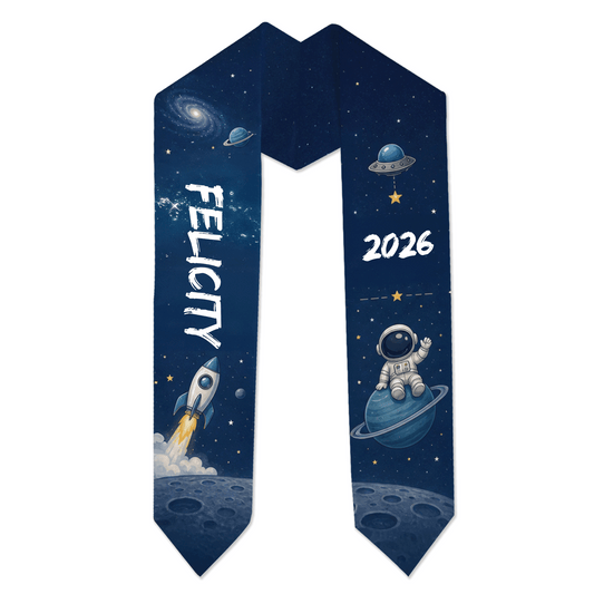 Personalized Astronaut Kid Graduation Stole - Custom Name