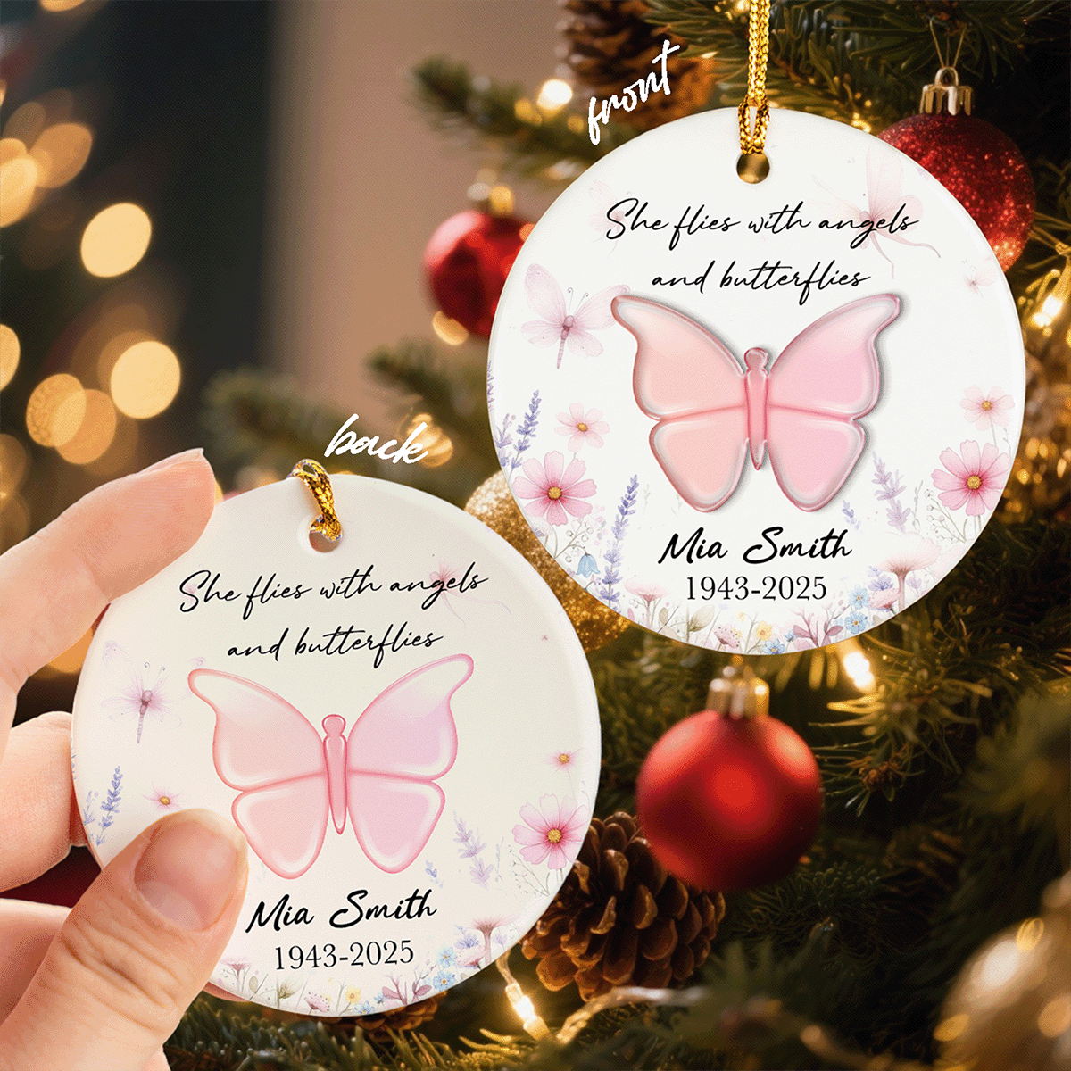 Memorial Personalized - Fly With Angel Ceramic Acrylic Ornament