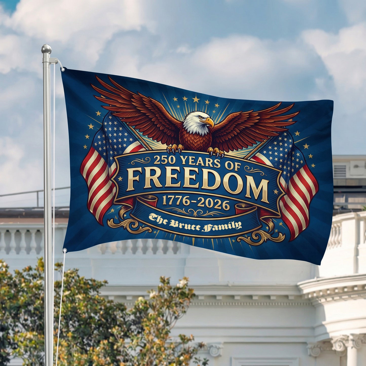 Personalized Family Name 250 Years Of Freedom Semiquincentennial Banner House Flag