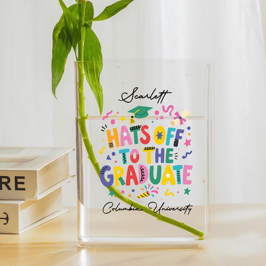 Personalized Hats Off to the Graduate Acrylic Book Vase with Custom Name