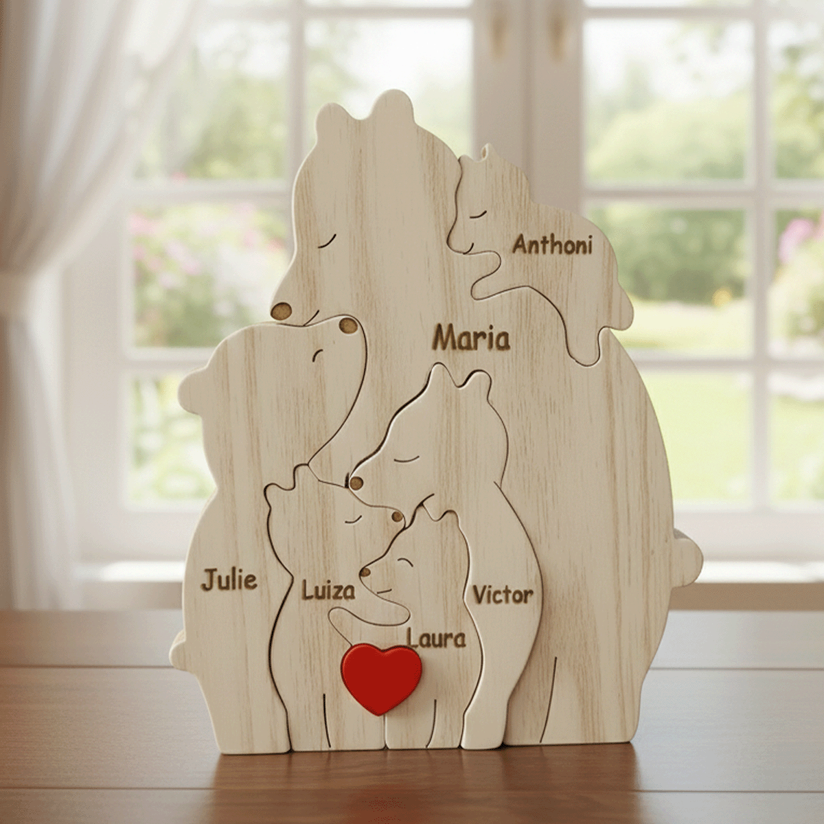 Personalized Wooden Bear Puzzle – Engraved Names for Family Gift