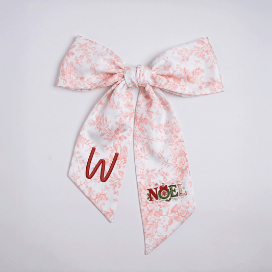 Personalized Monogram Noel Christmas Bow, Custom Initial Holiday Tree Topper & Hair Ribbon