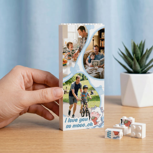 Personalized Rectangle Building Block Desk Decor - Custom Photo "I Love You So Mooo..." Father's Day Gift