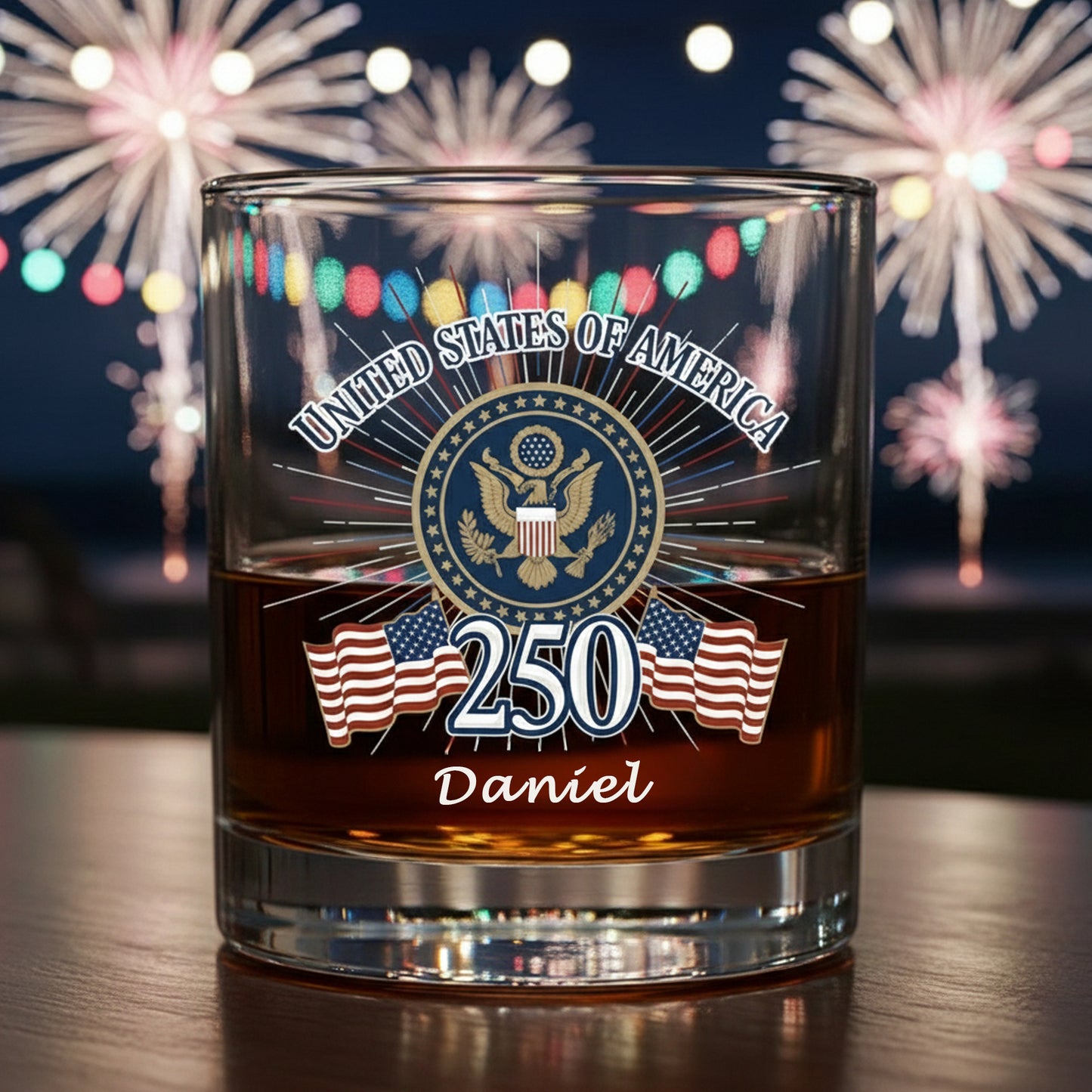America 250 Firework Whiskey Glass