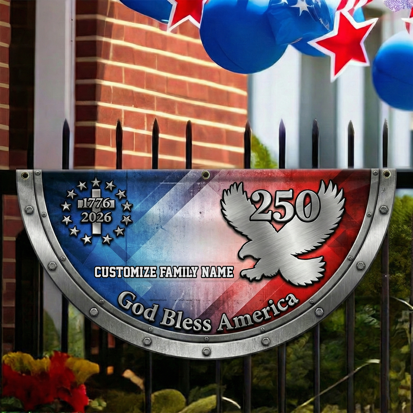 Custom Family Name 250th Patriot Eagle God Bless America Non-Pleated Fan Flag