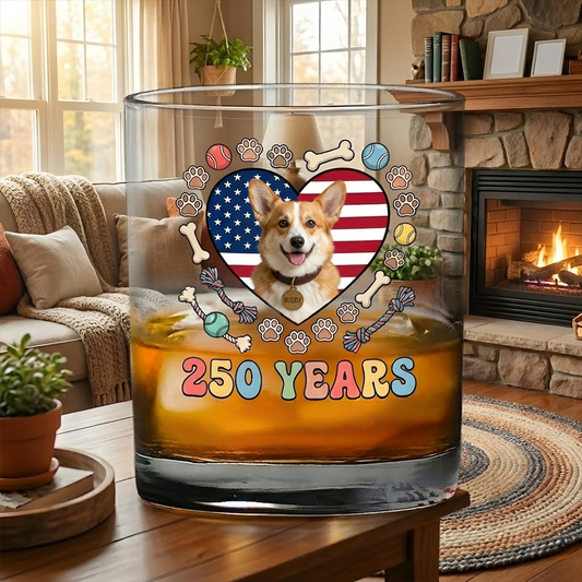 Custom Photo 250 Years Of Freedom With Dog Cat Pet Whiskey Glass