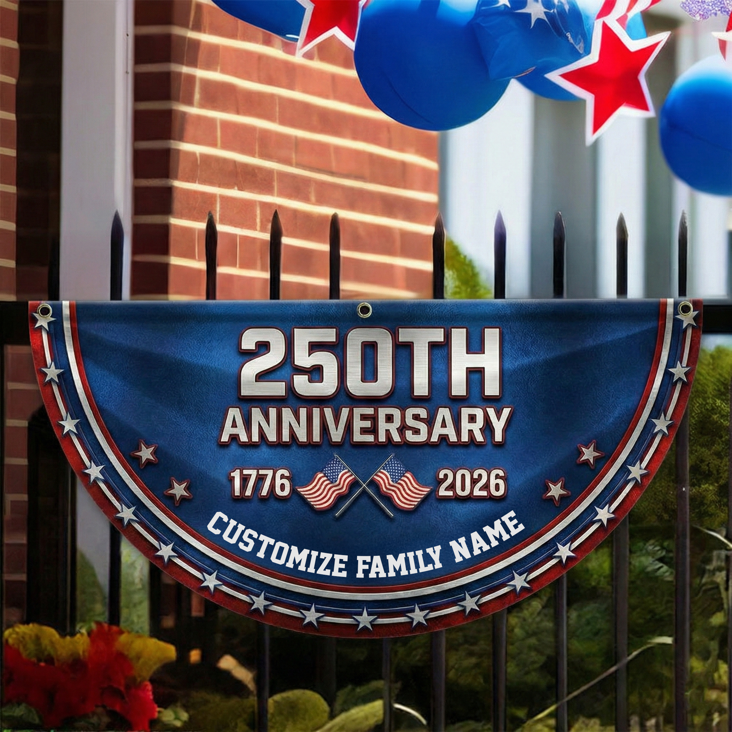 Custom Family Name 250th Anniversary 1776-2026 America Non-Pleated Fan Flag