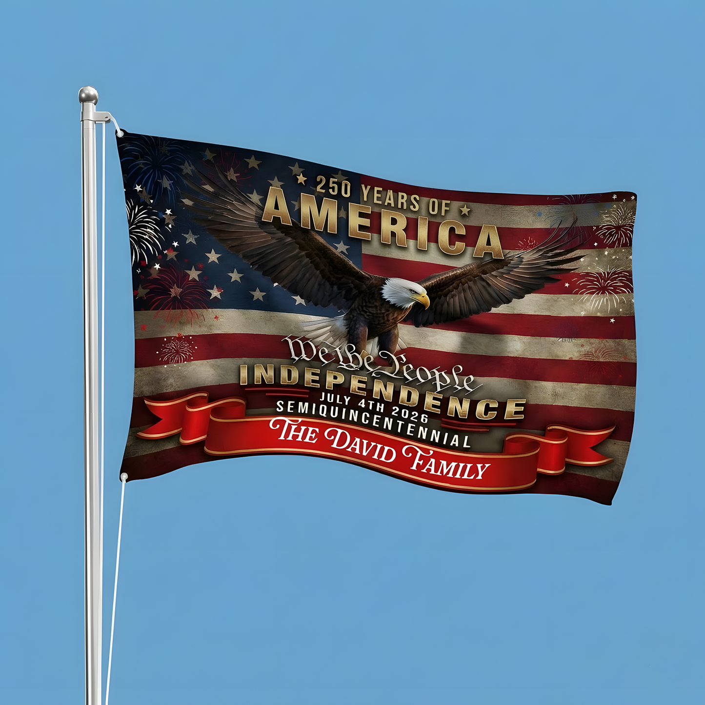 Custom Family Name America 250th Anniversary We The People Eagle House Flag