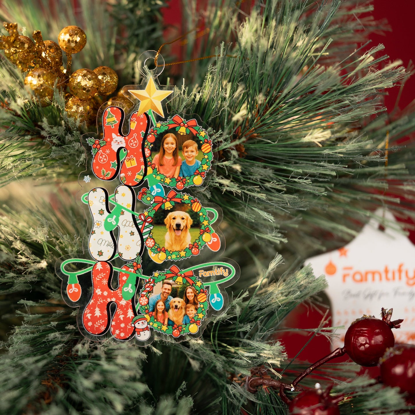 Ho Ho Ho Family Photo - Personalized Acrylic Ornament