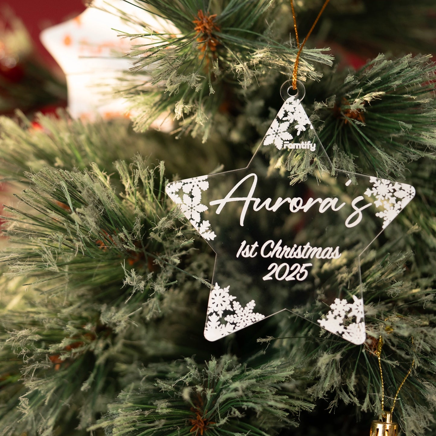 Baby’s First Christmas Ornament – Custom Hologram Acrylic Star Snowflake Decoration