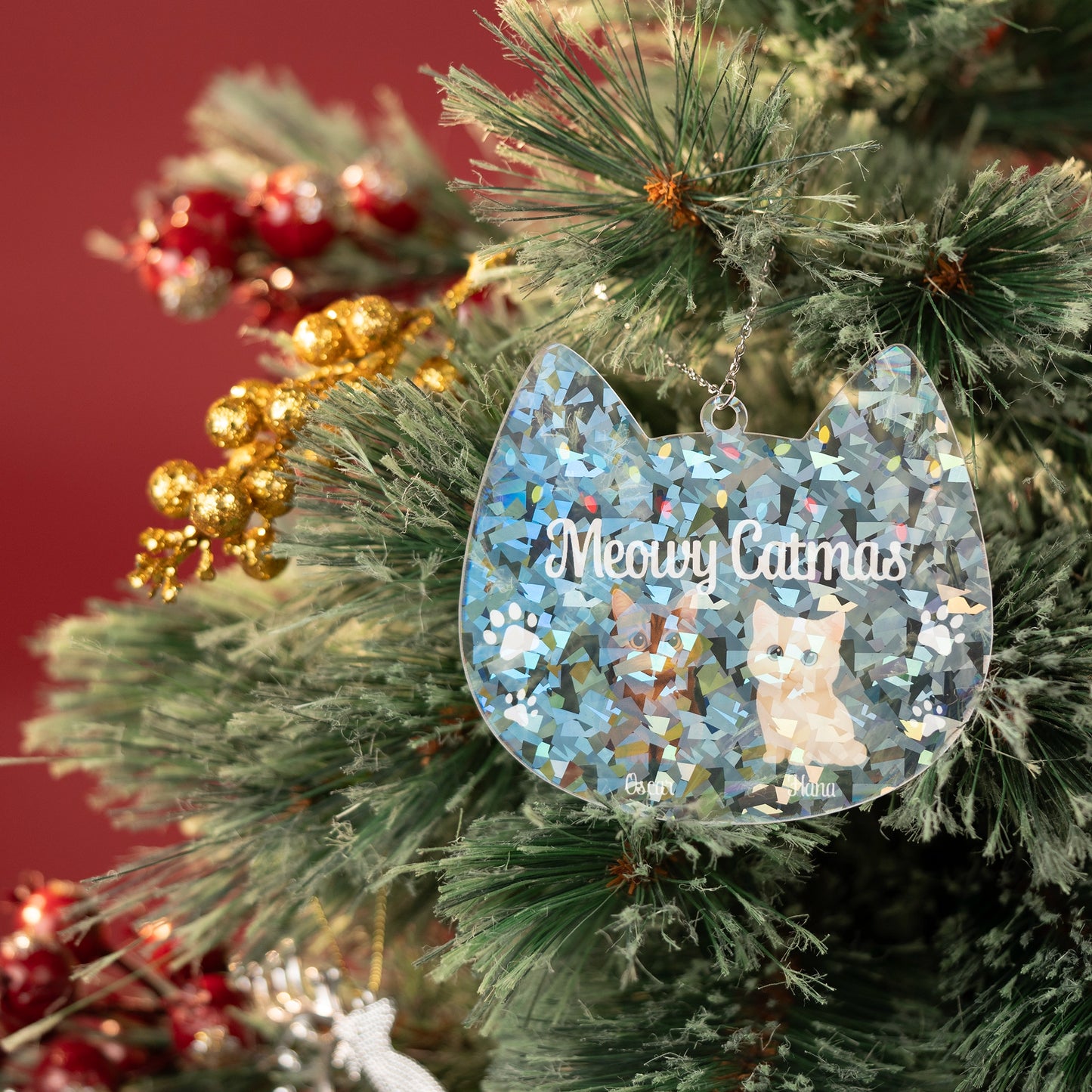 Meowy Catmas – Custom Acrylic Hologram Ornament for Cat Lovers Christmas Gift