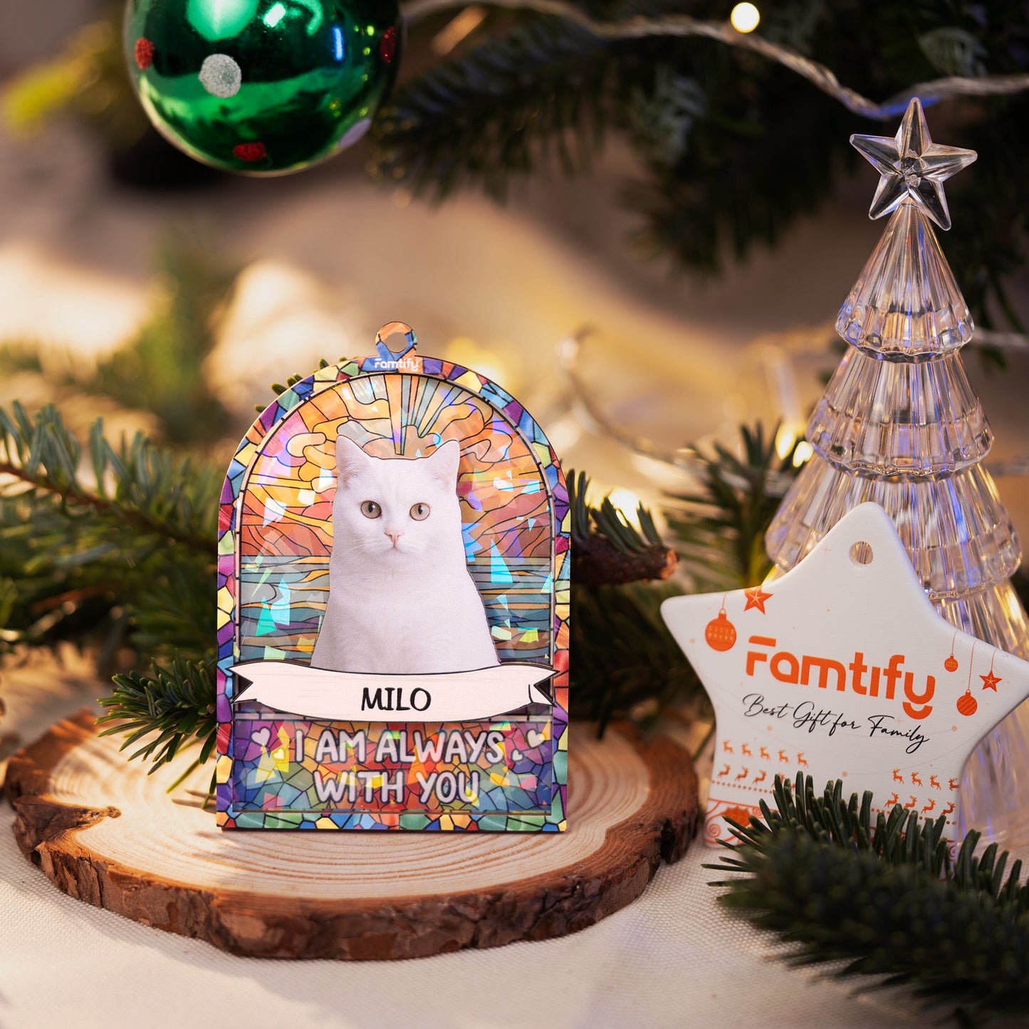 My Cat Always With Me - Custom Wood and Hologram Ornament for Cat Lovers