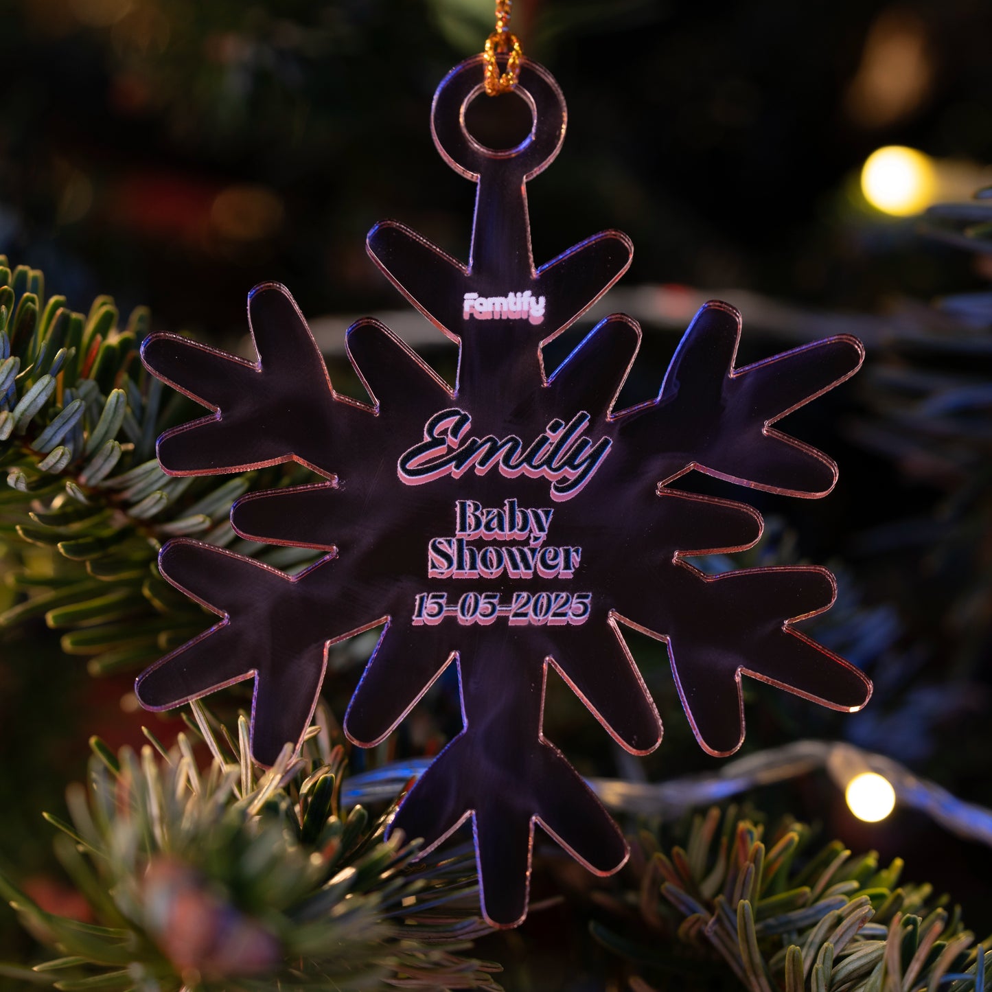Personalized Mirrored Acrylic Snowflake Ornament - Christmas Baby Shower Gift