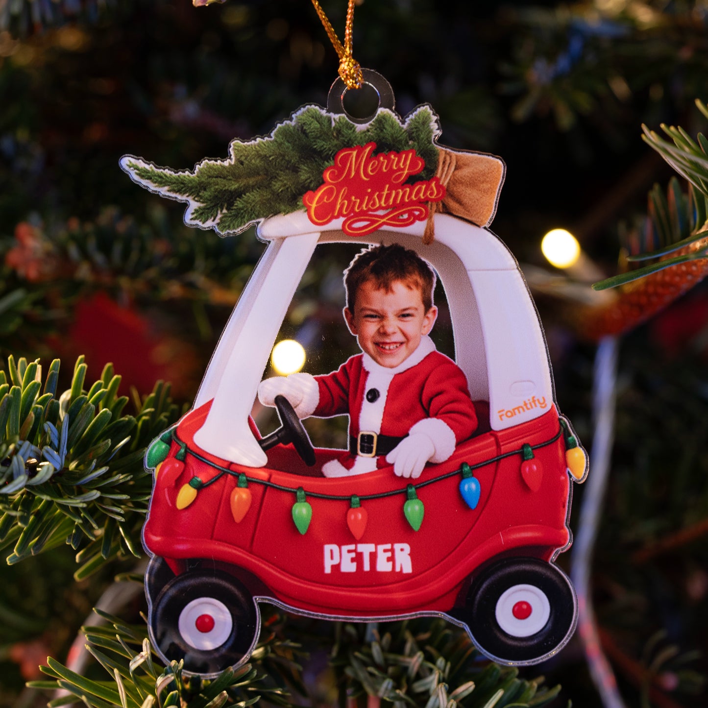 Custom Baby Kid in Car Acrylic Ornament – Personalized Newborn Christmas Photo Keepsake