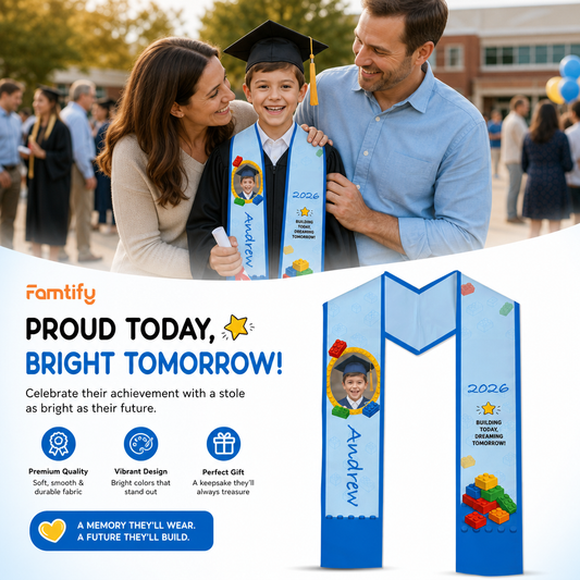 Personalized Building Today Dreaming Tomorrow Kid Graduation Stole - Custom Name