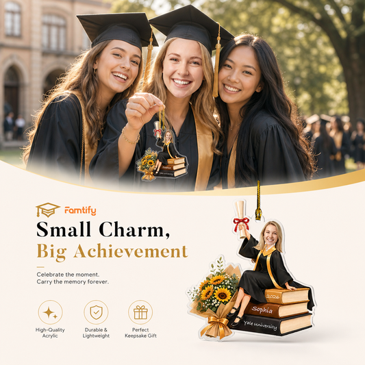 Personalized Sunflower and Books Graduation Photo Acrylic Ornament - Custom Photo for Girls
