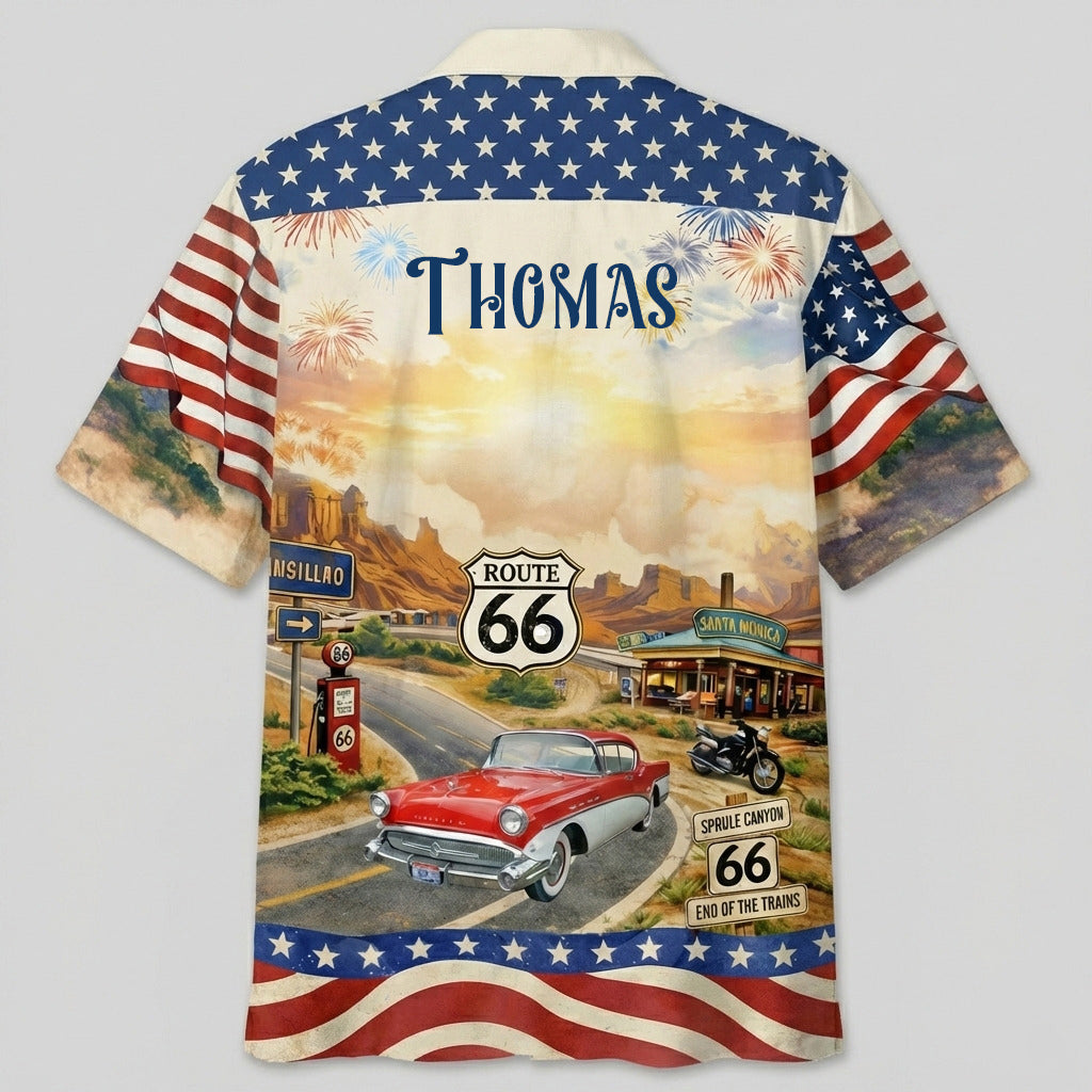 Celebrate 100 Years of Road Route 66 and America 250th Anniversary Custom Car Photo Hawaiian Shirt