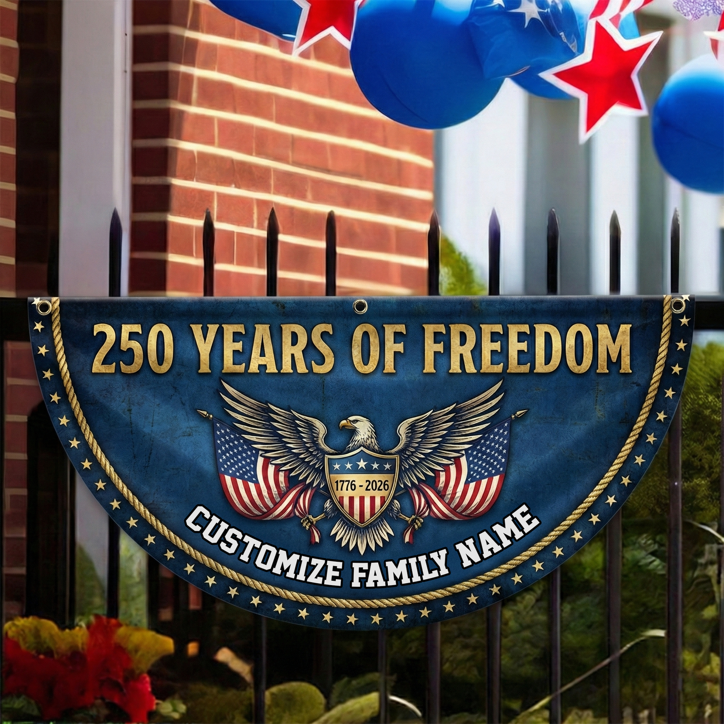 250 Years Of Freedom Custom Family Name Non-Pleated Fan Flag