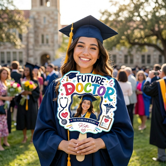 Personalized Future Doctor Custom Shape Photo Hand Fan, Graduation Fan with Photo & Name