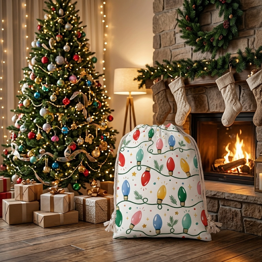 Vintage Christmas Lights Pattern Christmas Sack