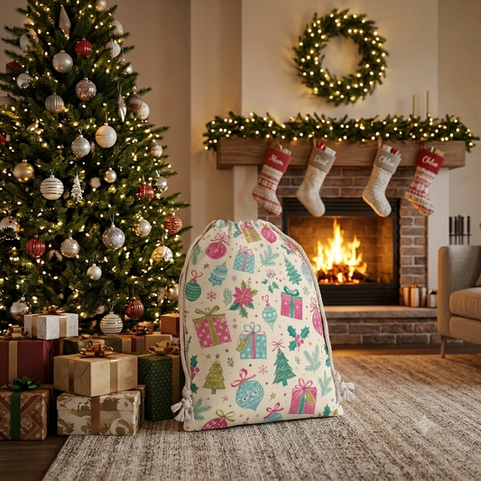 Vintage Christmas Gifts & Ornaments Pattern Christmas Sack
