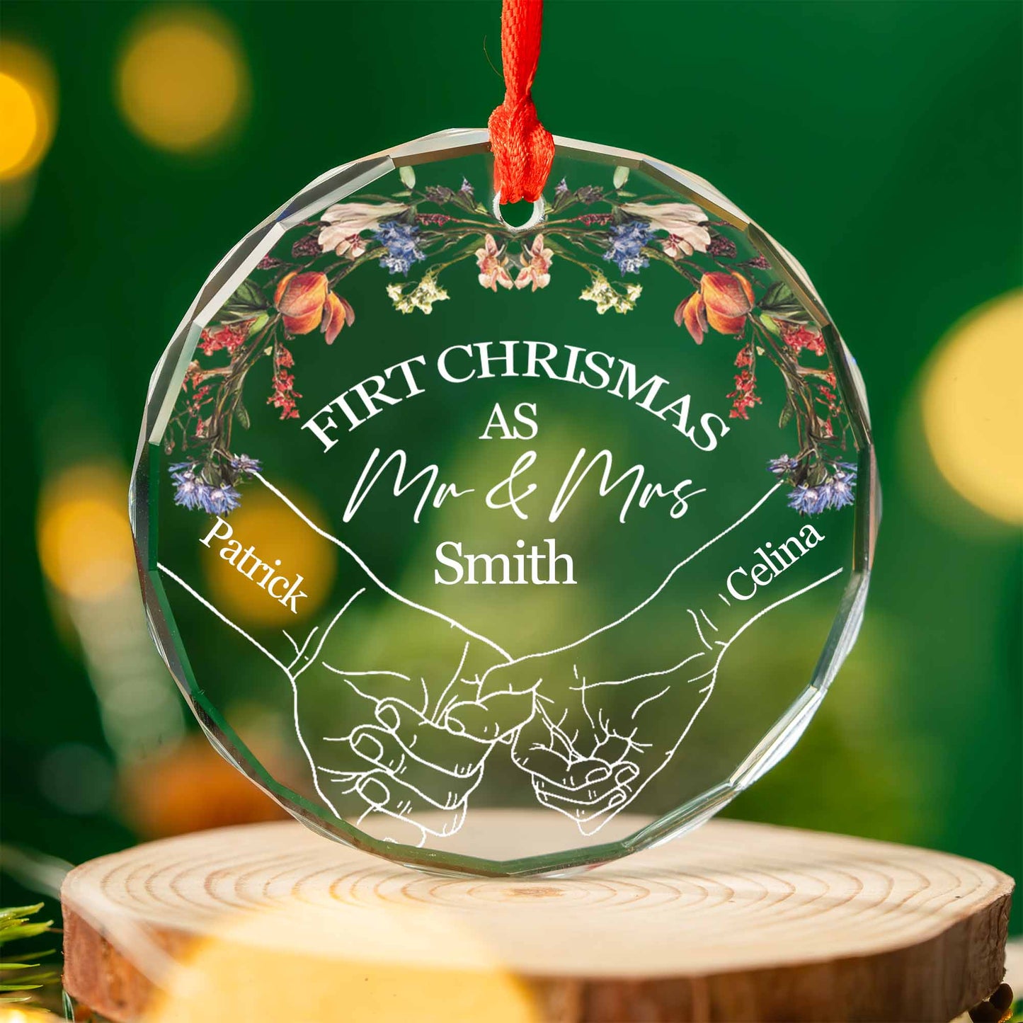 First Christmas Together – Personalized Holding Hands Glass Ornament