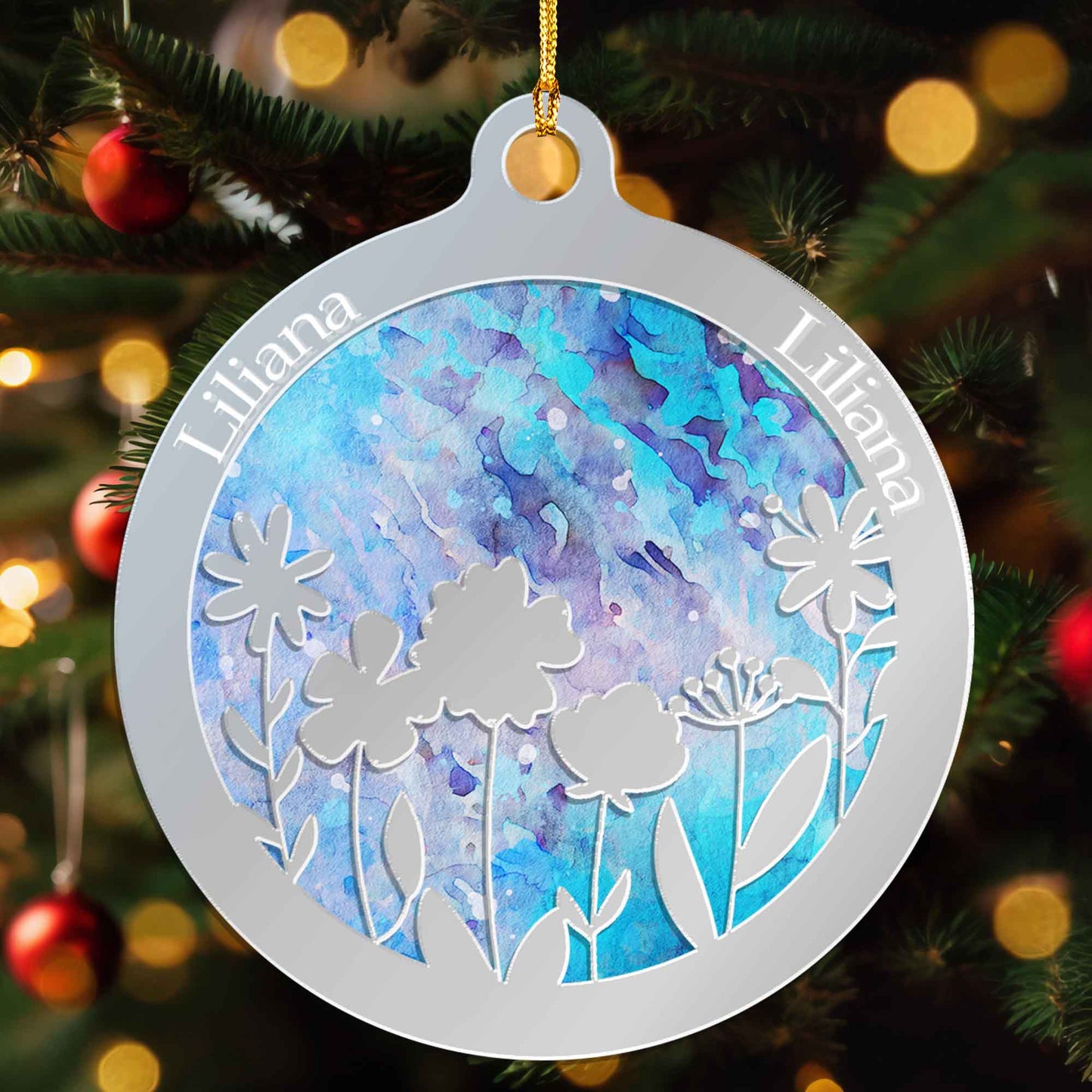 Personalized Mirrored Acrylic Wild Flowers Ornament - Hanging Decoration