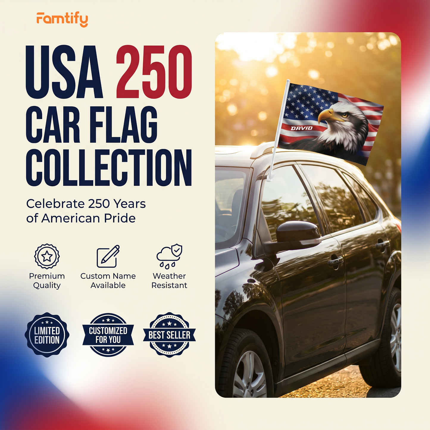 Personalized American Eagle Patriotic Car Flag – Custom Name USA Independence Flag