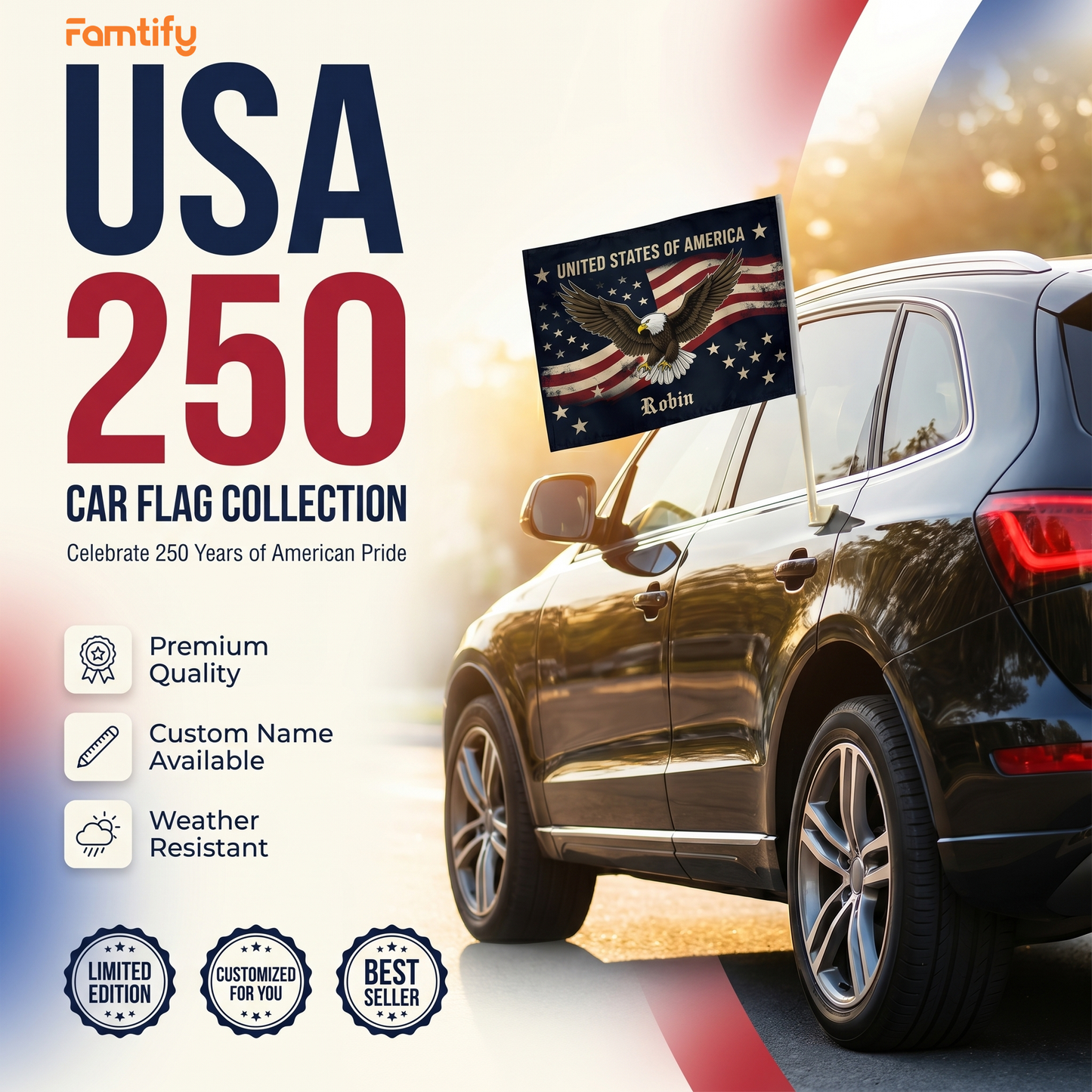 Personalized United States of America Eagle Car Flag – Custom Name Patriotic USA Flag