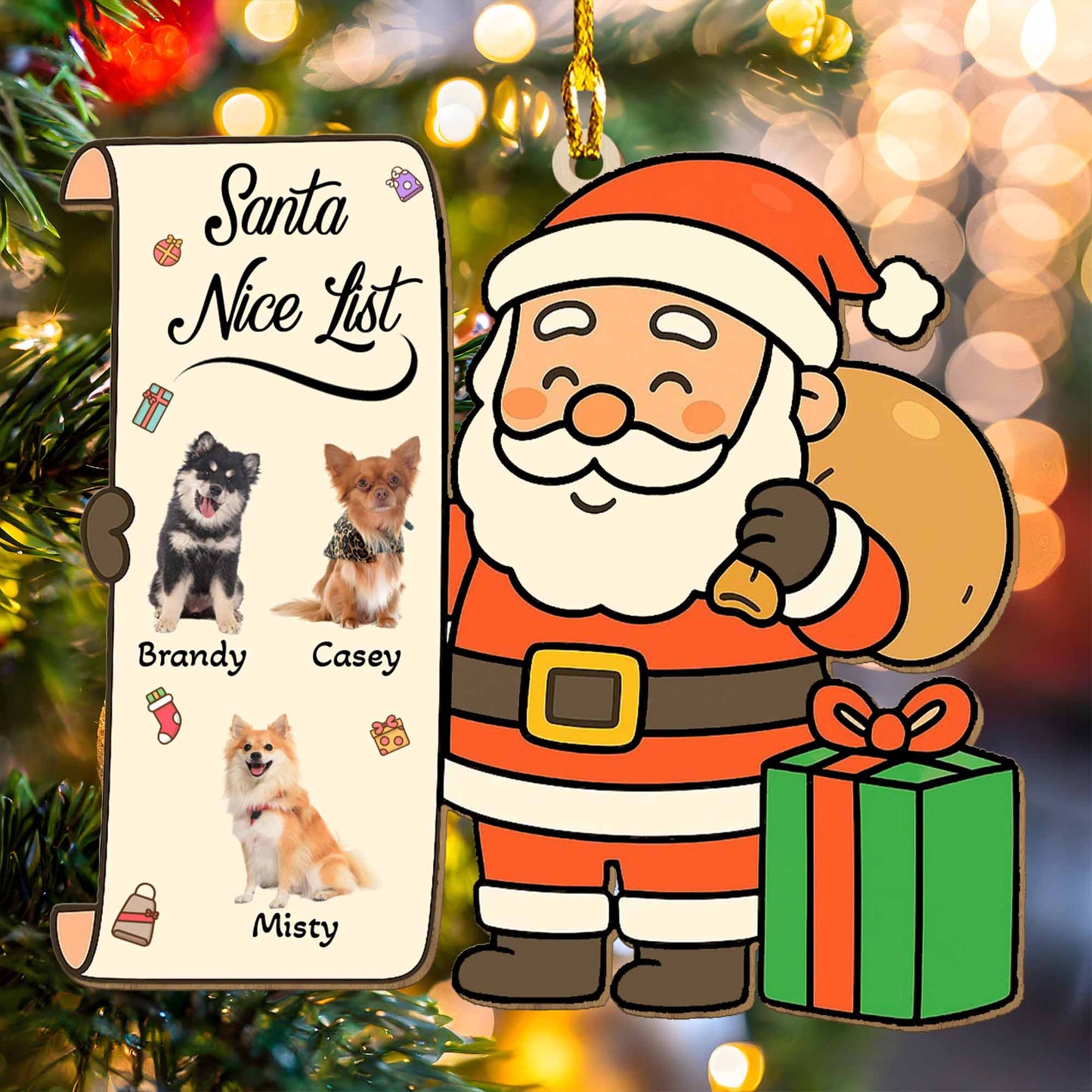 Santa’s Naughty List with Funny Christmas Dogs & Cats – Custom Shaped Wooden Ornament