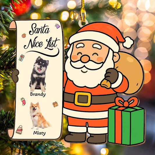 Santa's Naughty List with Funny Christmas Dogs & Cats - Custom Shaped Wooden Ornament