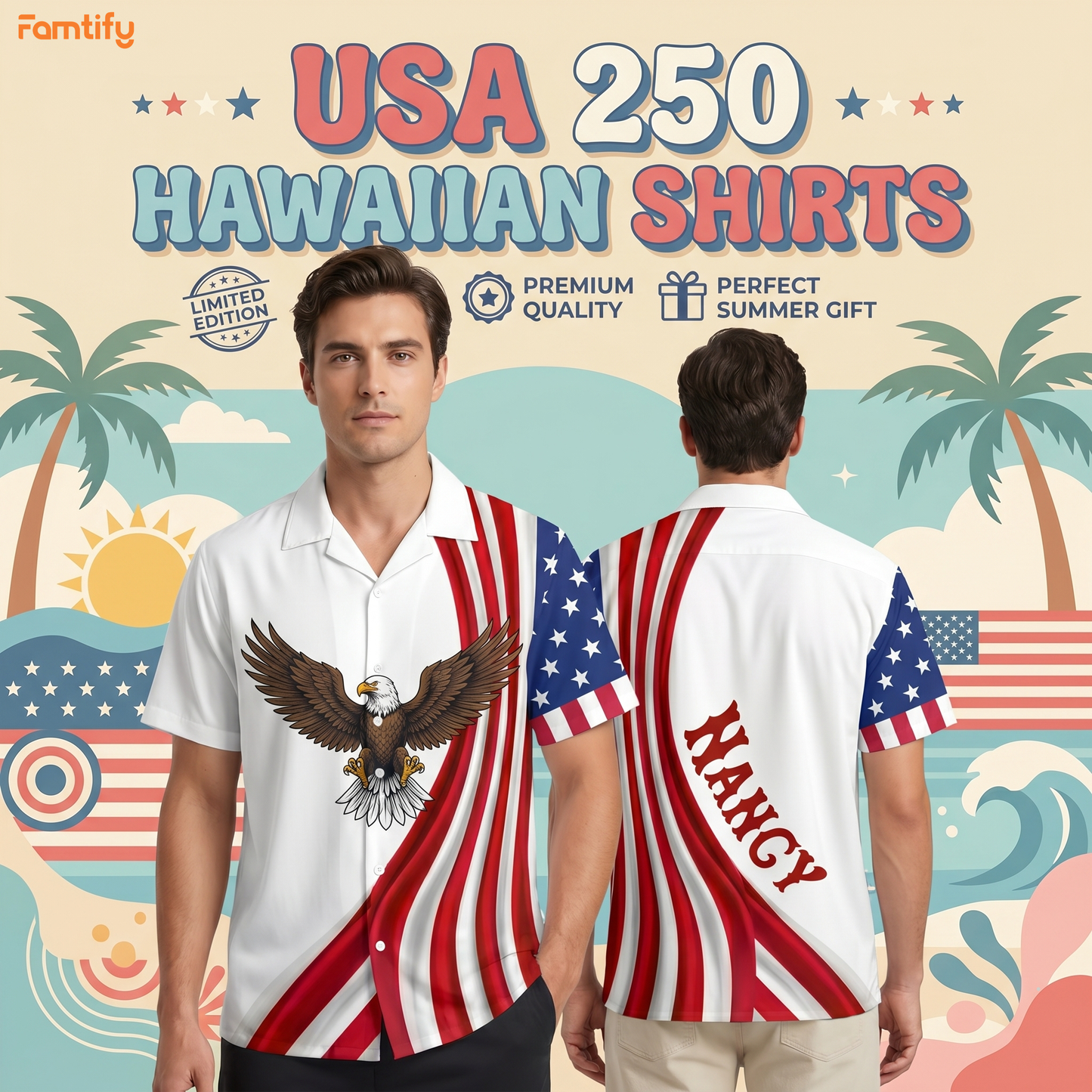 Custom Name Faith, Family & Freedom America 250 Years Hawaii Shirt