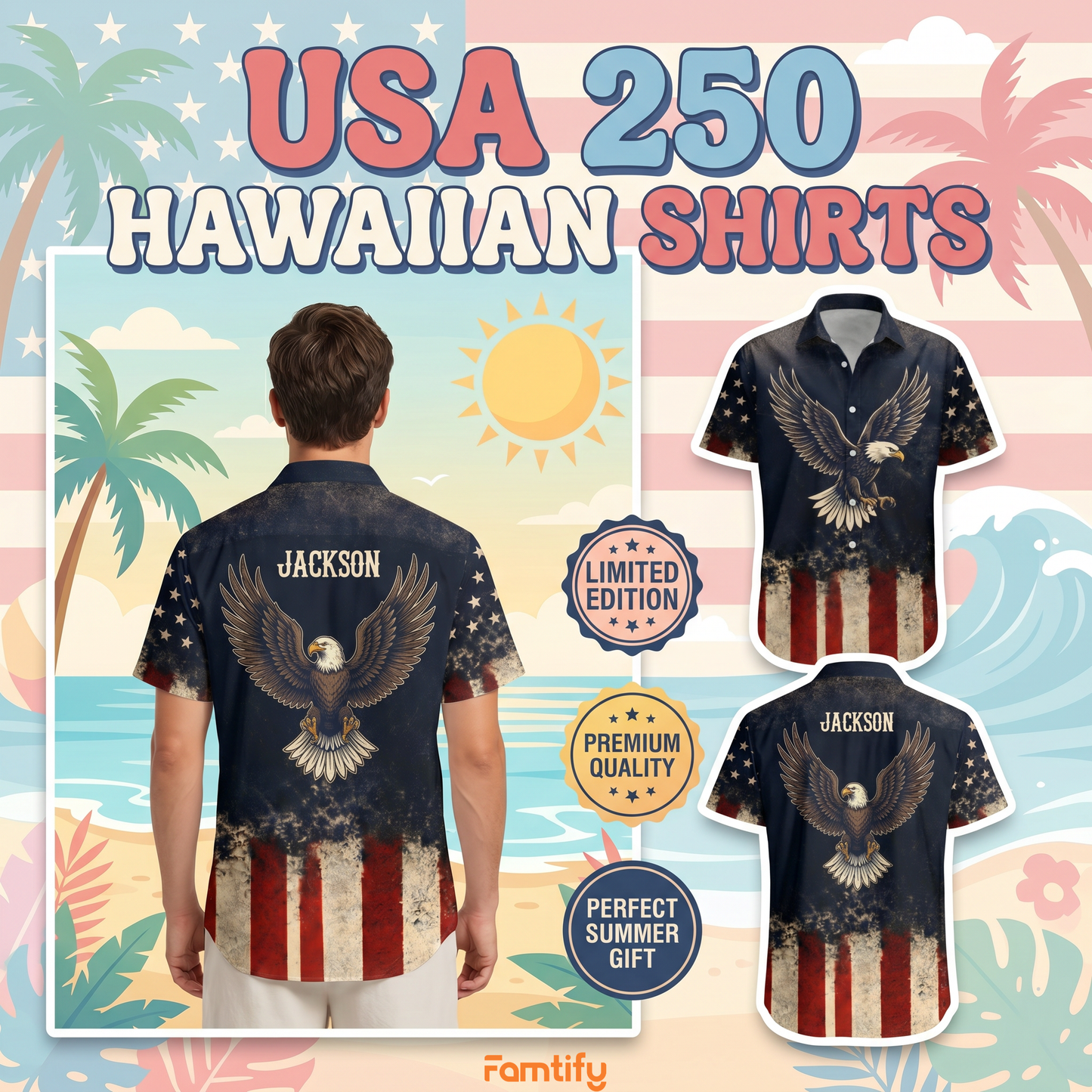 Custom Name God Bless America Eagle 1776–2026 Patriotic Hawaii Shirt